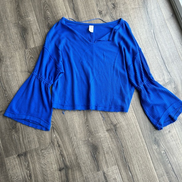 2/$60 Free People we the free royal blue small flare ballon lantern sleeve boho - Picture 4 of 9